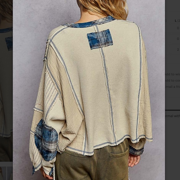 POL Star Studded Flag Color Block Reverse Stitch Long Sleeve Top - Picture 5 of 5